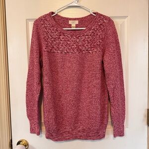 Loft Chunky Knit Weave Pullover Sweater Medium Grandma Core Cottage Pink Marled